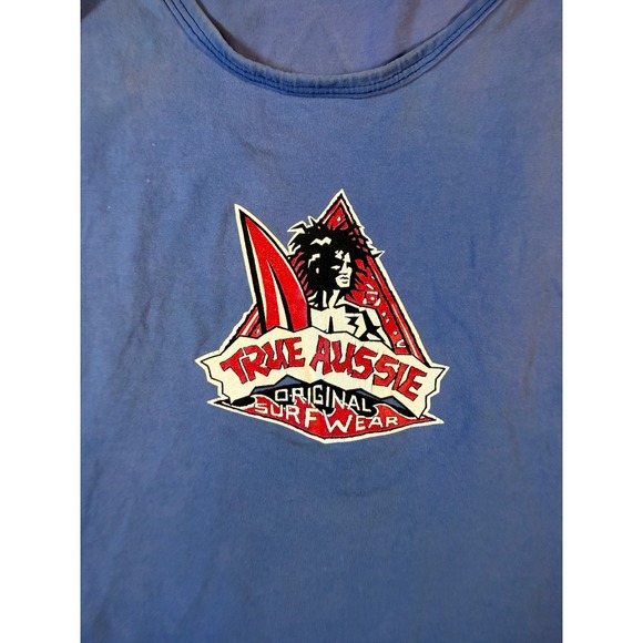 VTG 1992 True Aussie Original Surfwear Tank Top Blue Graphic Print Surfer Vibe - Picture 8 of 14